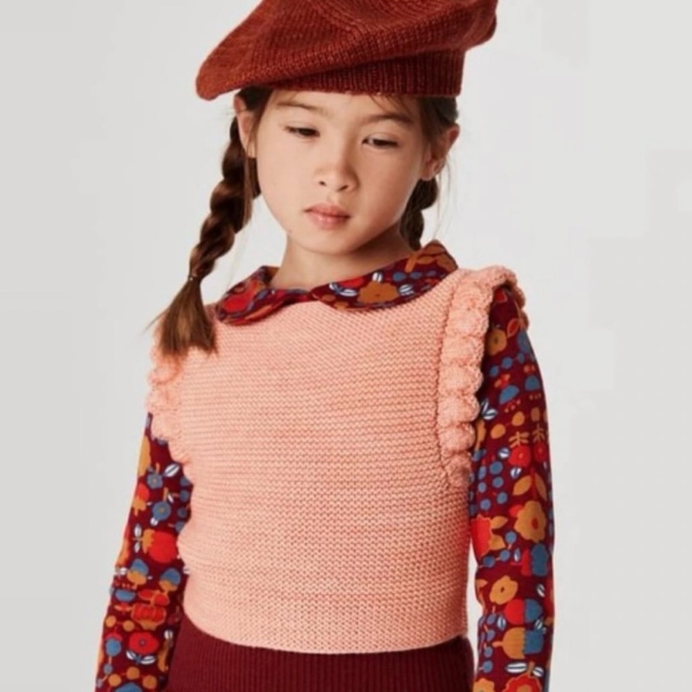 NWT. Misha and Puff Kids Fiora Vest, Grapefruit, Wool, Size 5-6y